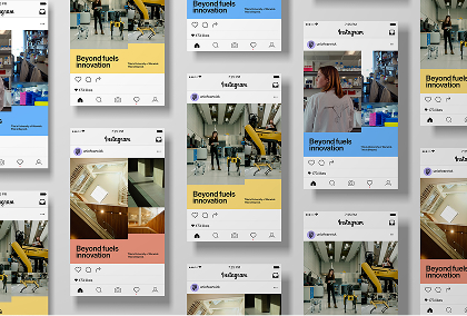 A series of instagram frames showcasing the new brand with the term beyond fuels innovation. 