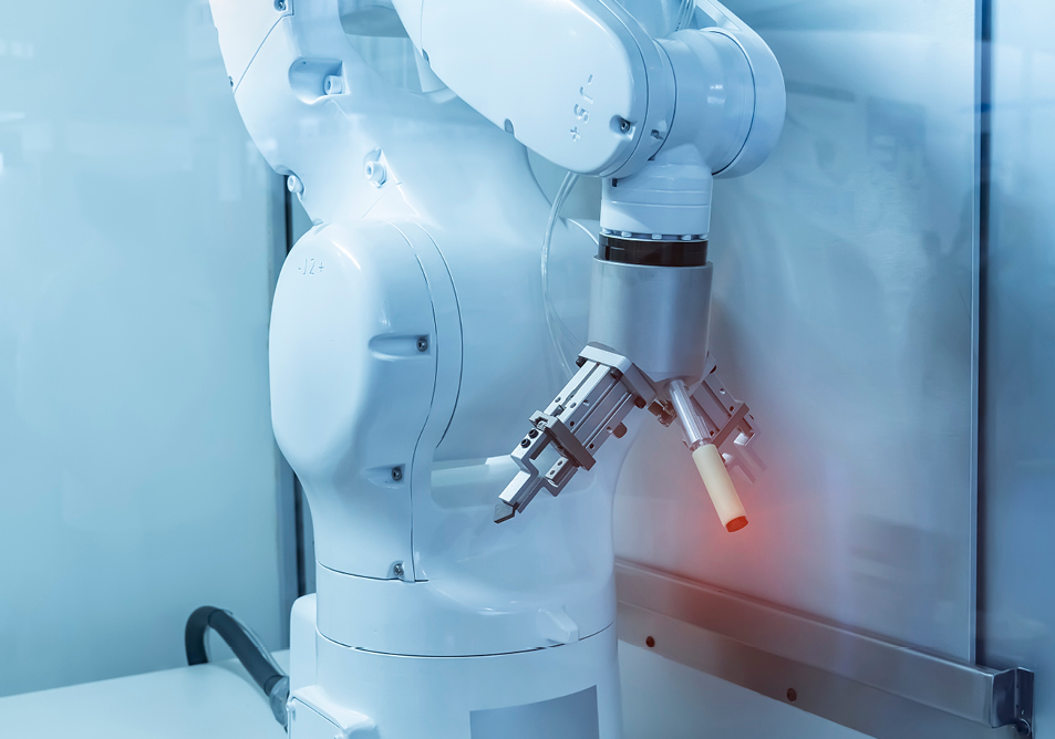 a white machine is cantered in shot in a white room