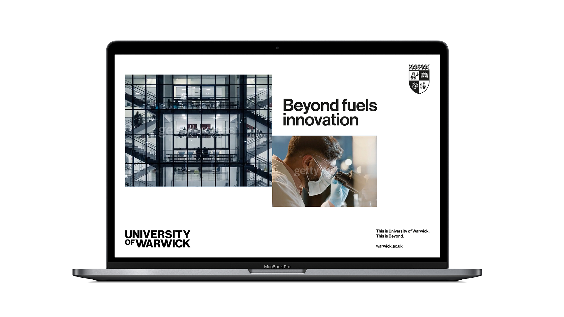 Laptop showing the University of Warwick website