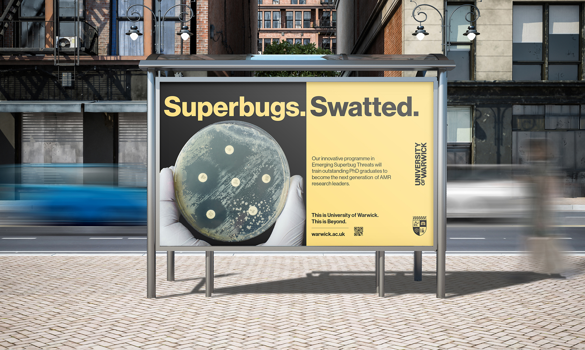 Bus stop showing words 'Superbugs. Swatter'