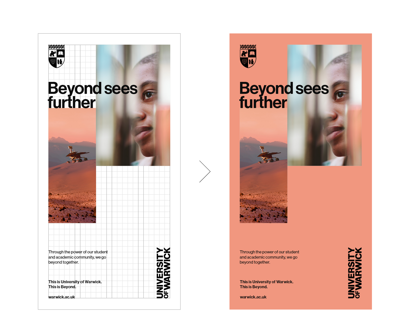Visual of a Asymetrical and Fluid Layout grid with images, logos and copy.