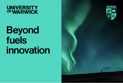 Brand system in green with beyond fuels innovation and an image of the northern lights.