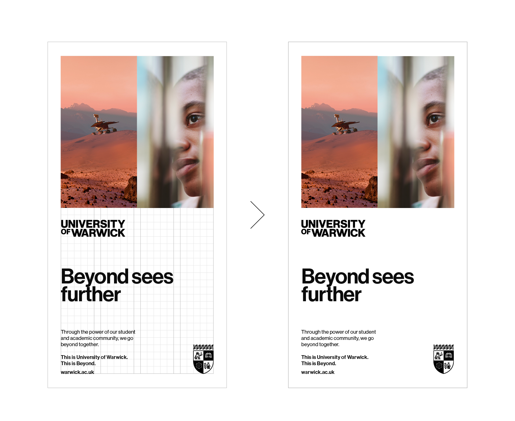 Visual of a symmetrical and Structured Layout being used with images, logos and copy.