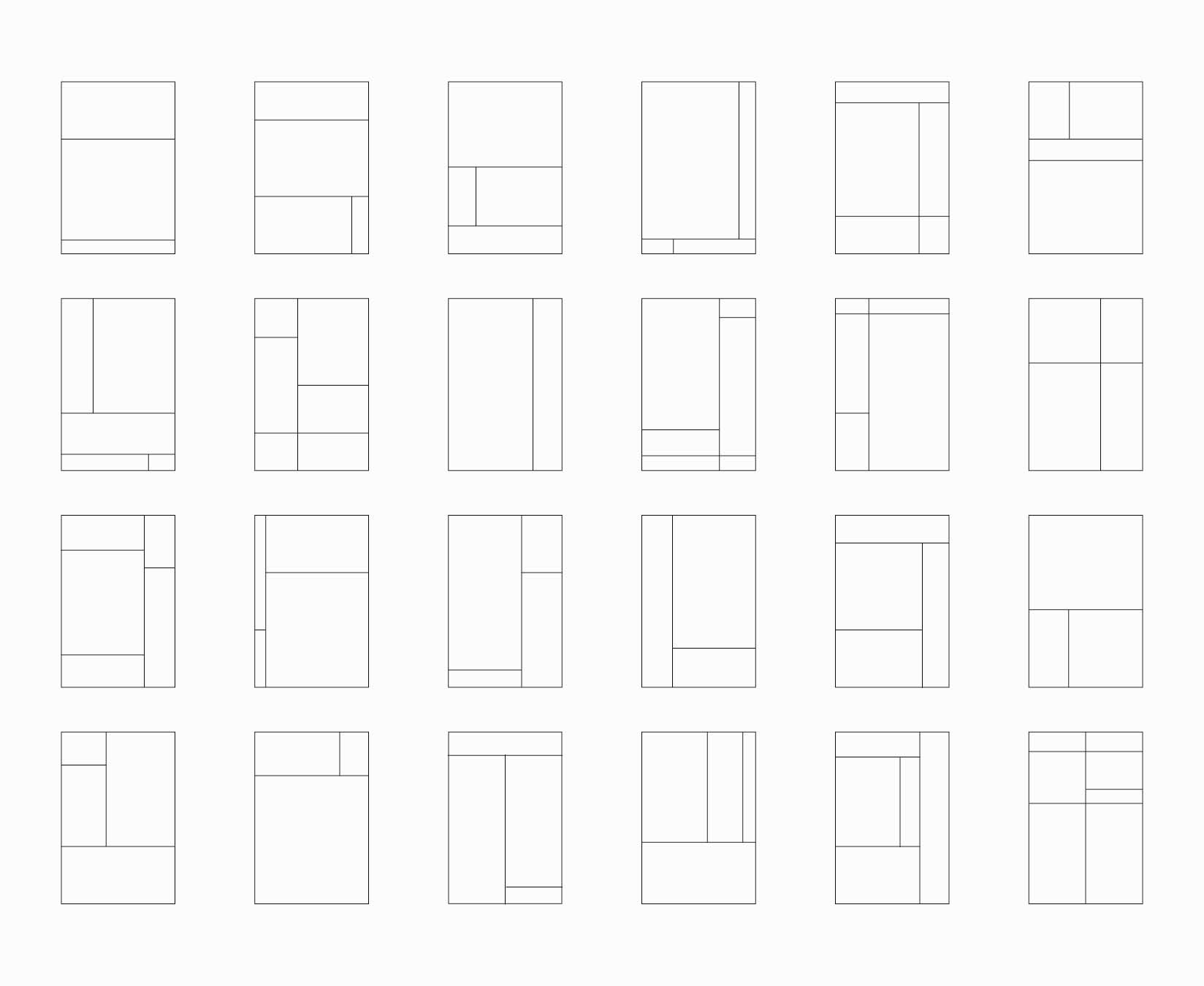 Visual of asymmetrical fluid layouts options that can be used to create new brand assets.